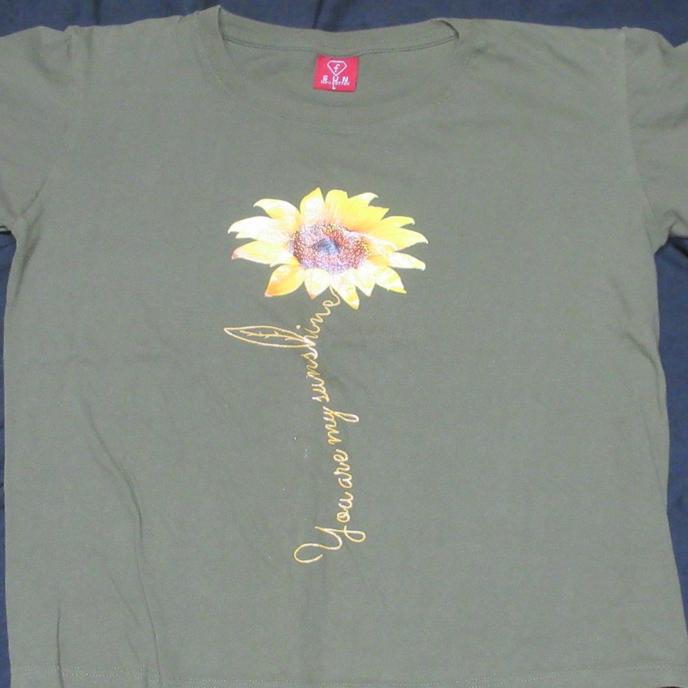 .BOHO HIPPIE Green Sunflower Tee Sz L